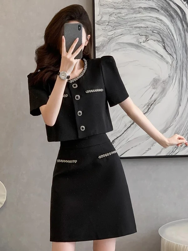 

Комплект верхней одежды Ele Sle с юбкой и летом 2022. Высококачественный комплект из двух частей из полиэстера Long Sve round Ne.