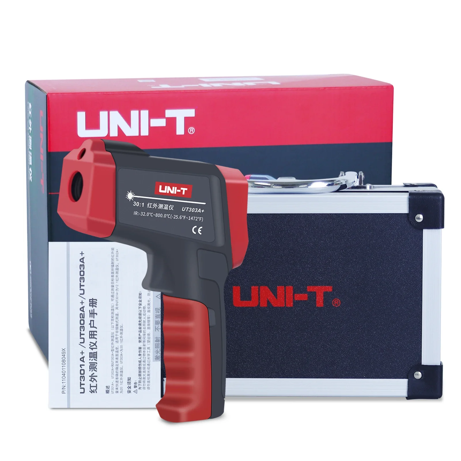 Medidor de temperatura sin contacto UNI-T UT303A +/C +/D Color EBTN pirómetro infrarrojo Digital retroiluminación LCD pistola de termómetro láser