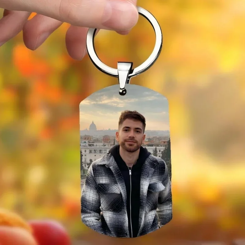 Custom 1/2 Photo 2-sided Keychain Personalized Dog Tag DIY Picture Keyring Couple Anniversary Birthday Gift Pendant for Him Her view 3