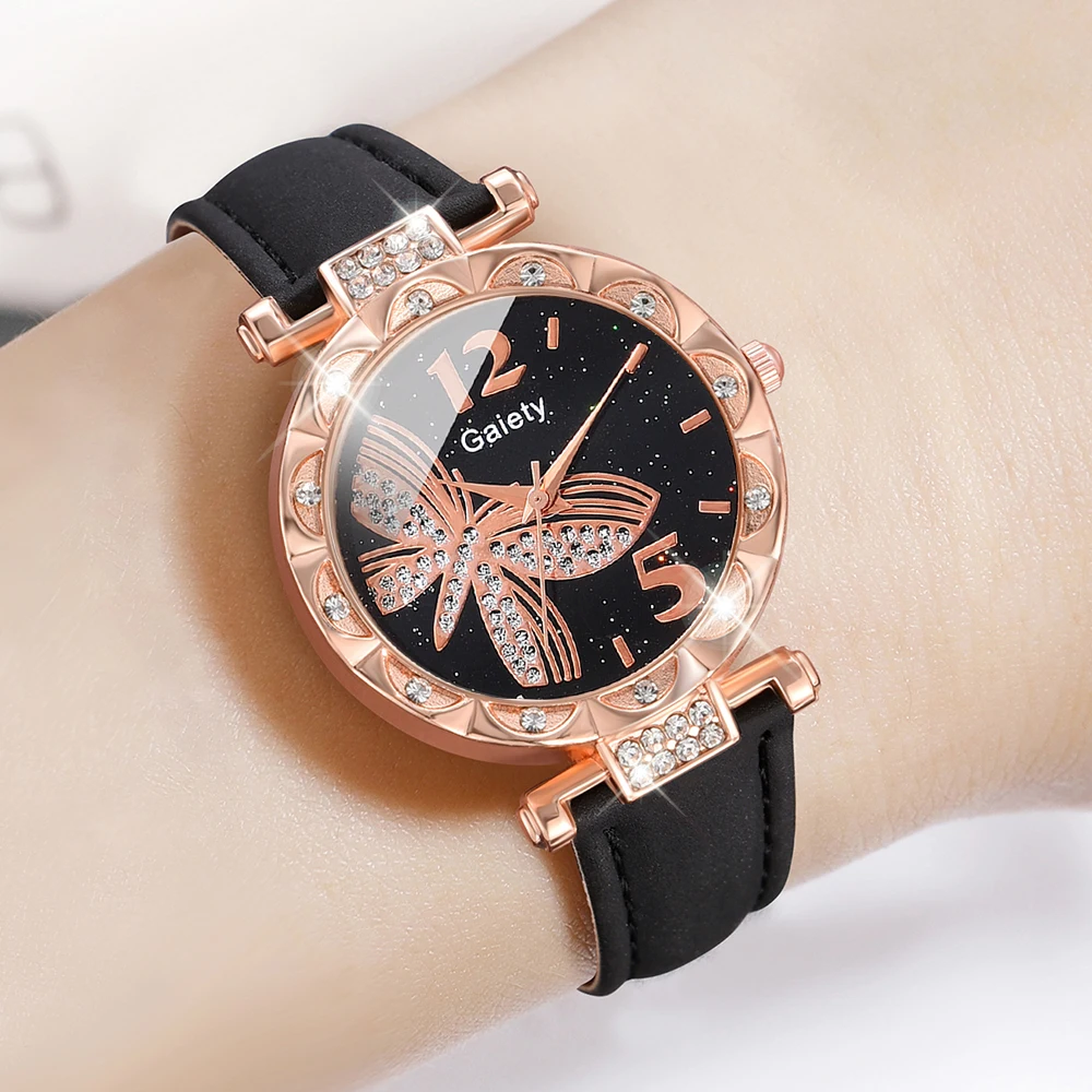 1PCS GAIETY Simple Luxury Leather Black Strap Watch Casual Fashion Quartz Watch Is The Perfect Gift For Her (No Box)