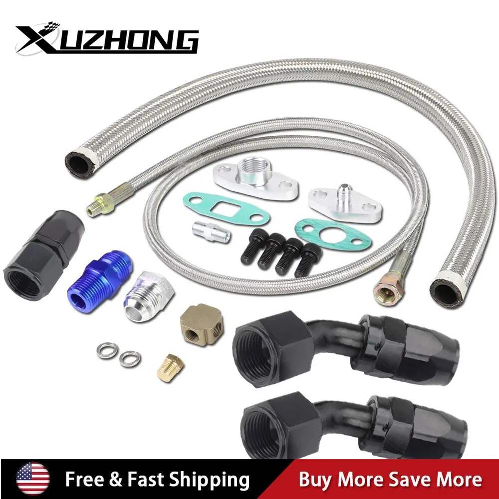 

Universal Turbo Oil Line Feed Kit & Return Drain Flange T3 T4 T04E Oil Pan Plug