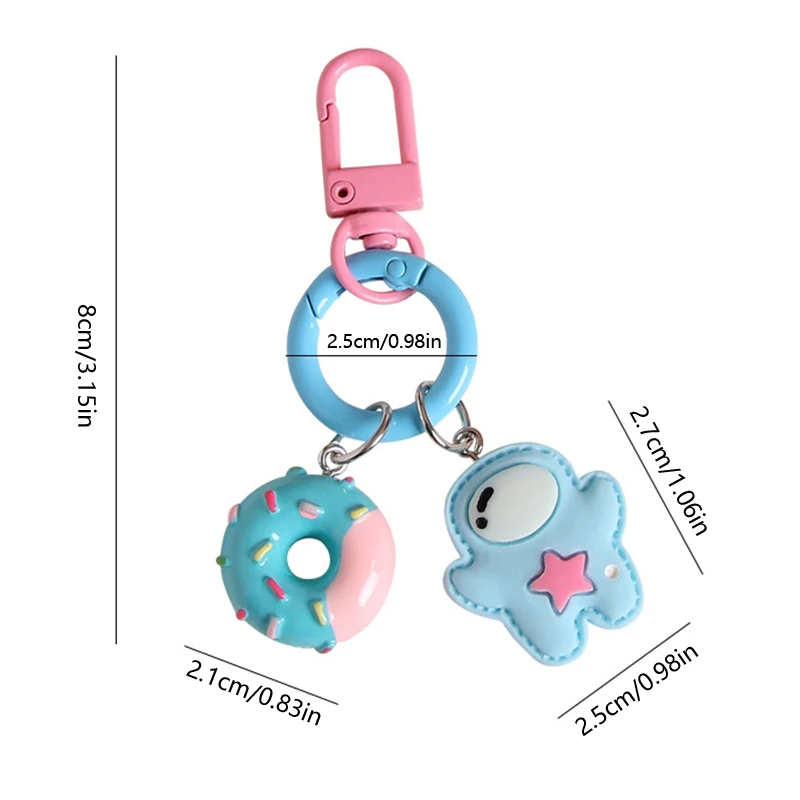 Cute Donut Keychain Bag Pendant Cartoon Colorful Donut Bread Bunny Strawberry Keyring Backpack Charms Car Earphone Decor Gifts