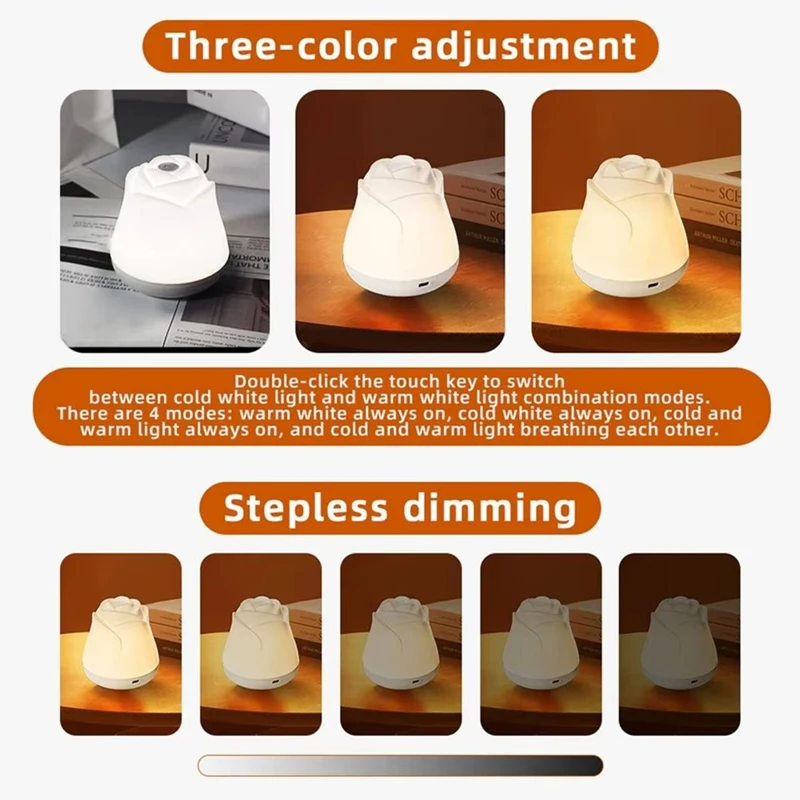 HOT-Flower Night Light For Girl Dimmable Nursery Nightlight For Kids Flower Lamp Energy Efficient Nursery Night Light