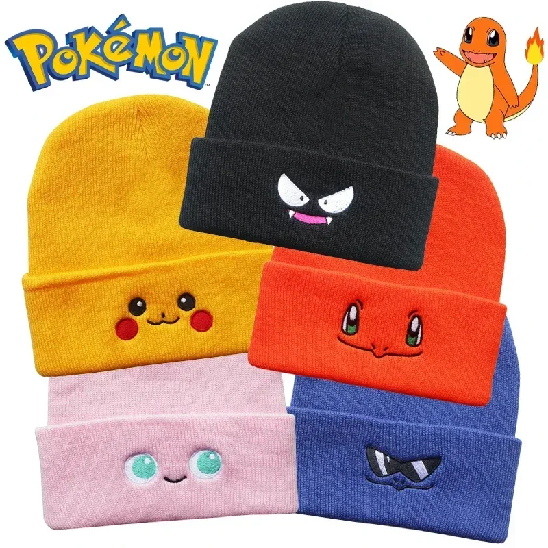 

Pokémon Beanie Hat Cartoon Anime Figure Kawaii Smiley Face Knit Outdoor Warm Hats Hip Hop Boy and Girl Autumn Winter Accessories