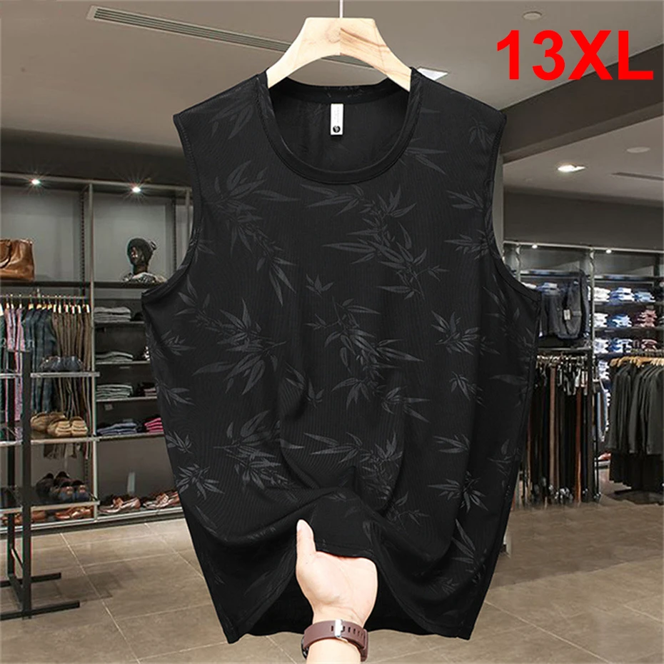 12XL 13XL Plus Size Suits Men Summer Tank Tops Shorts Sets Fashion Bamboo Leaf Printing Suits Male Aflczyu Clothes Big Size 13XL