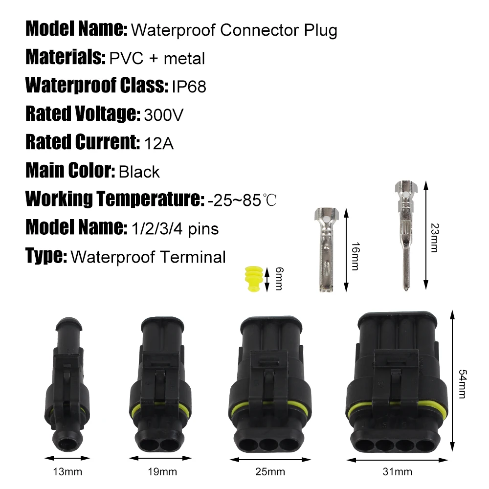 254Pcs Waterproof Automobile Electrical Terminal Automobile Wire Connector Plug Kit 1/2/3/4 Pin Connector Male and Female
