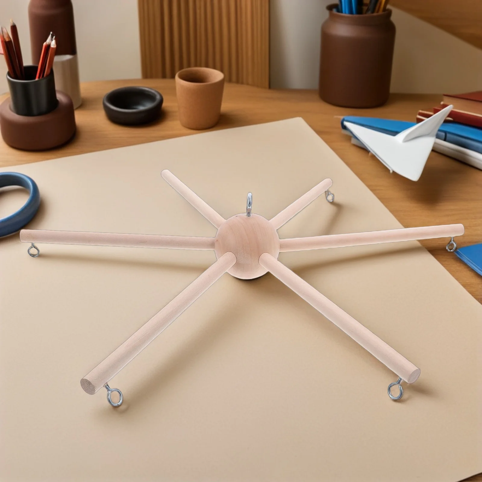 ชุดโครงไม้สำหรับทำโมบาย 6 แขน 1 ชุด สำหรับตกแต่งห้องเด็กอ่อน ที่แขวนโมบายข้างเตียงเด็ก อุปกรณ์ตกแต่งห้องเด็กอ่อน