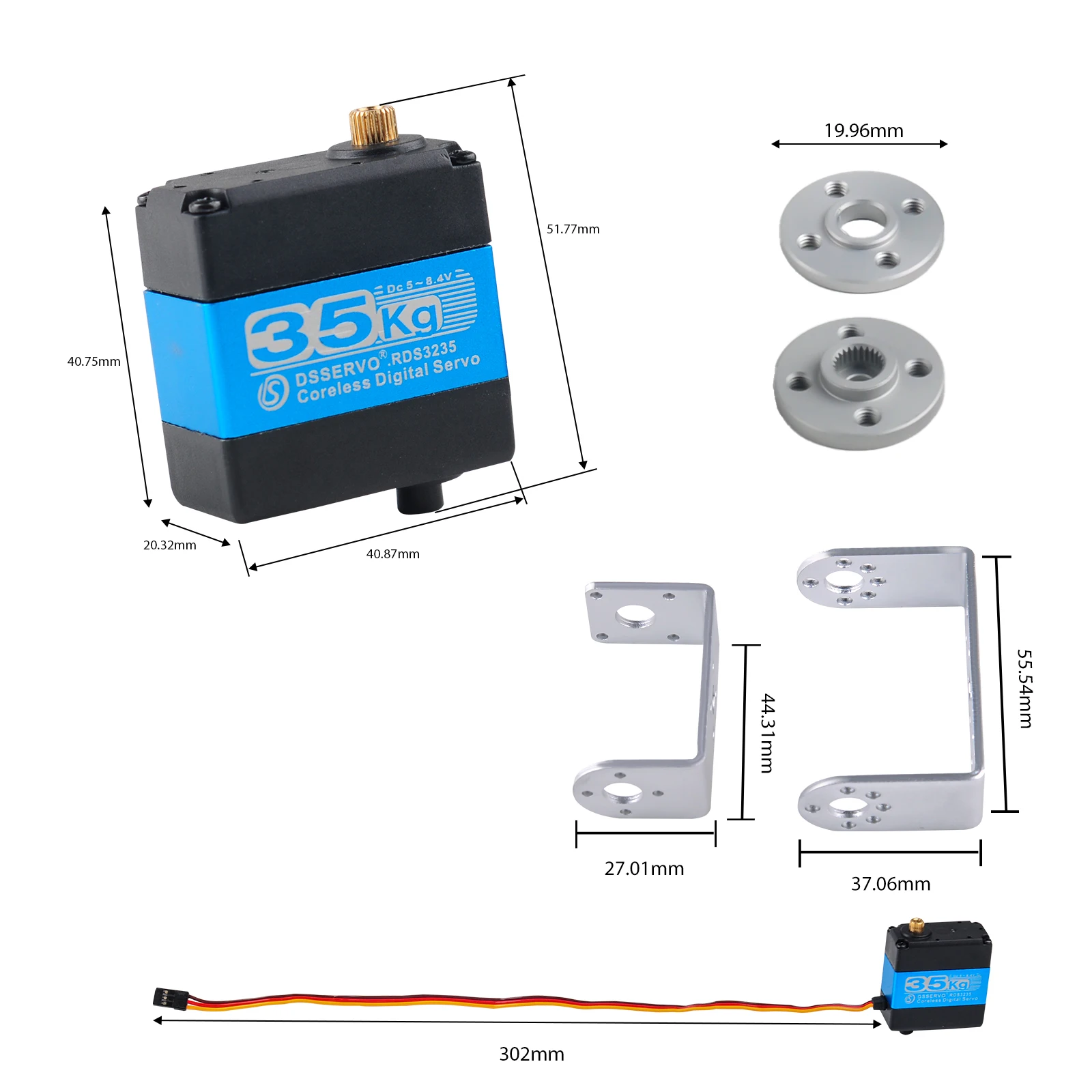 35 kg RDS3235 MG Doppelwellen-Digitalservo RC Metal Gear Coreless Motor 180 ° /270 °   Aluminiumgehäuse Servos DIY Spielzeugteile für RC Roboter