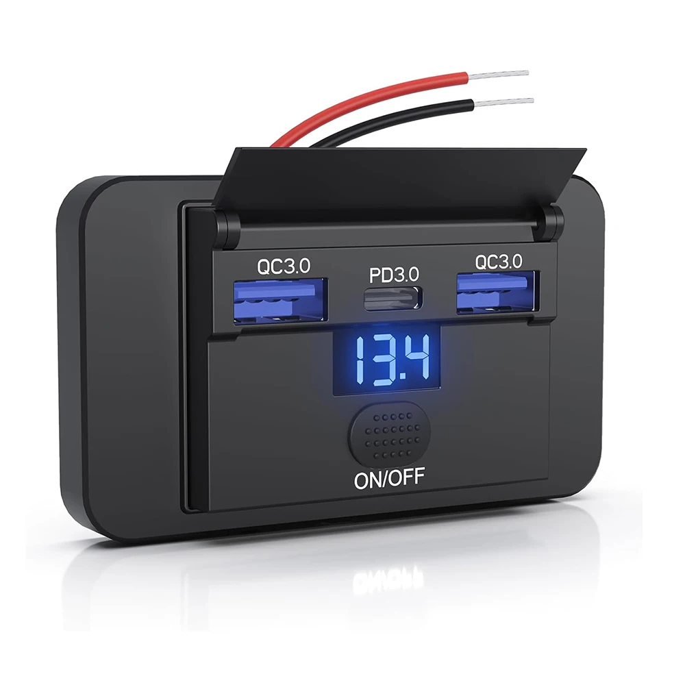 pacote-com-1-2-tomadas-usb-de-72w-12v-com-voltimetro-36w-pd-tipo-c-e-dupla-18w-qc30-tomada-de-painel-para-montagem-em-parede-para-atv-barco-caminhao-Onibus