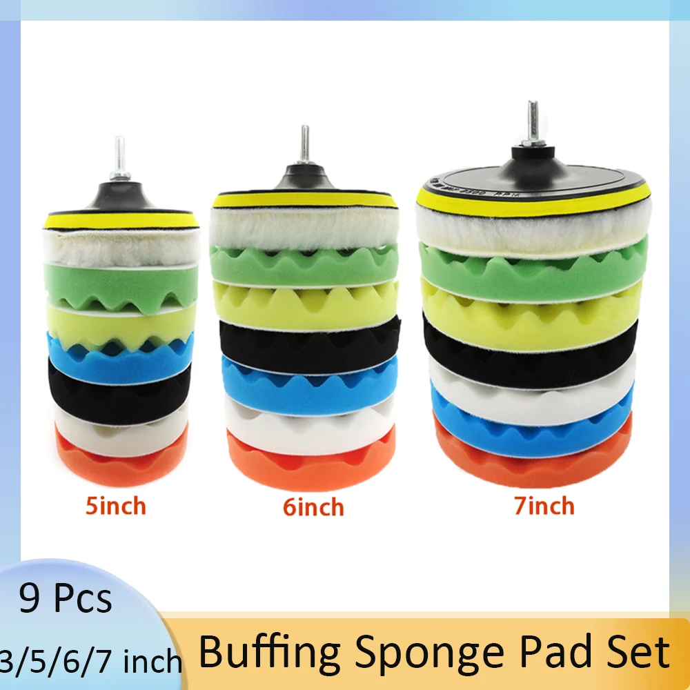 3/5/6/7 inch 9pcs Polishing Pad Kit Compound Sponge Waxing Buffer Pad  Auto Drill Adaptor for Car Sanding, Polishing, Waxing