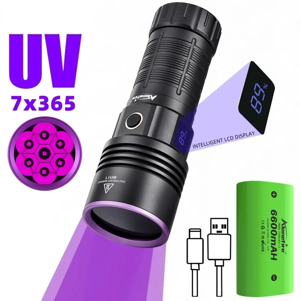 

Ультрафиолетовый фонарь Alonfire 365 нм, 7-ядерный УФ-фонарь для выявления чернил, флуоресцентных веществ, мочи животных, грибка кожи, фиолетовый свет