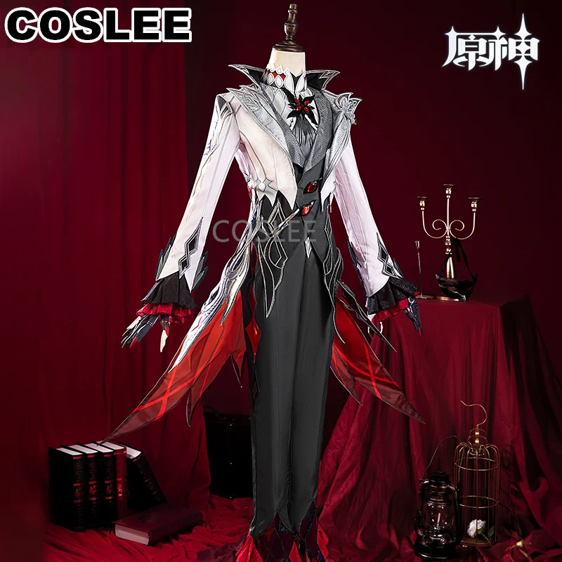 COSLEE [XS-3XL] Genshin Impact Arlecchino The Knave Game Suit Fashion Swallowtail Uniform Cosplay Costume Halloween Party Outfit