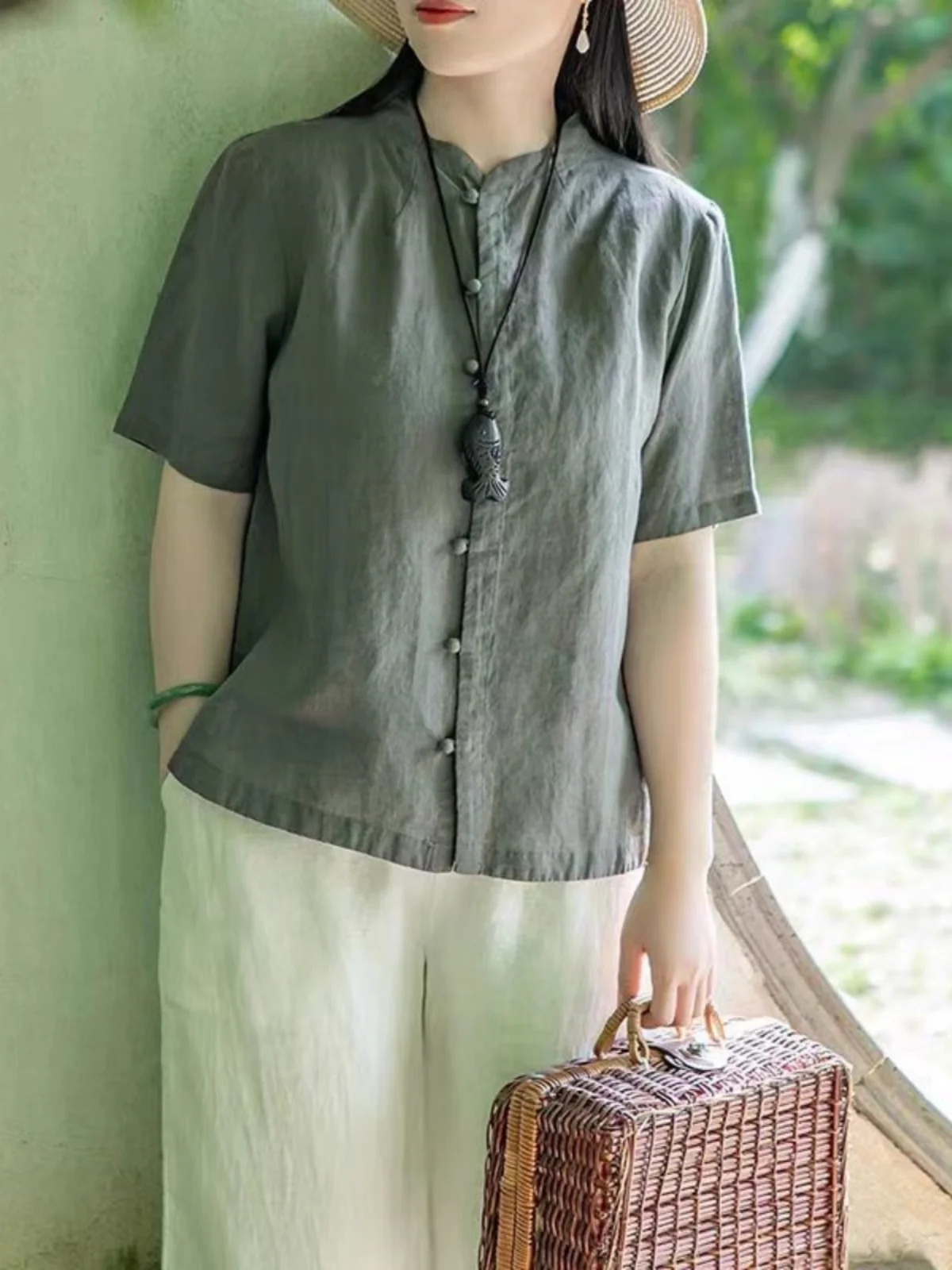 

Новая женская летняя свободная рубашка из хлопка и льна в китайском стиле дзен, с коротким рукавом, на пуговицах, свободного кроя