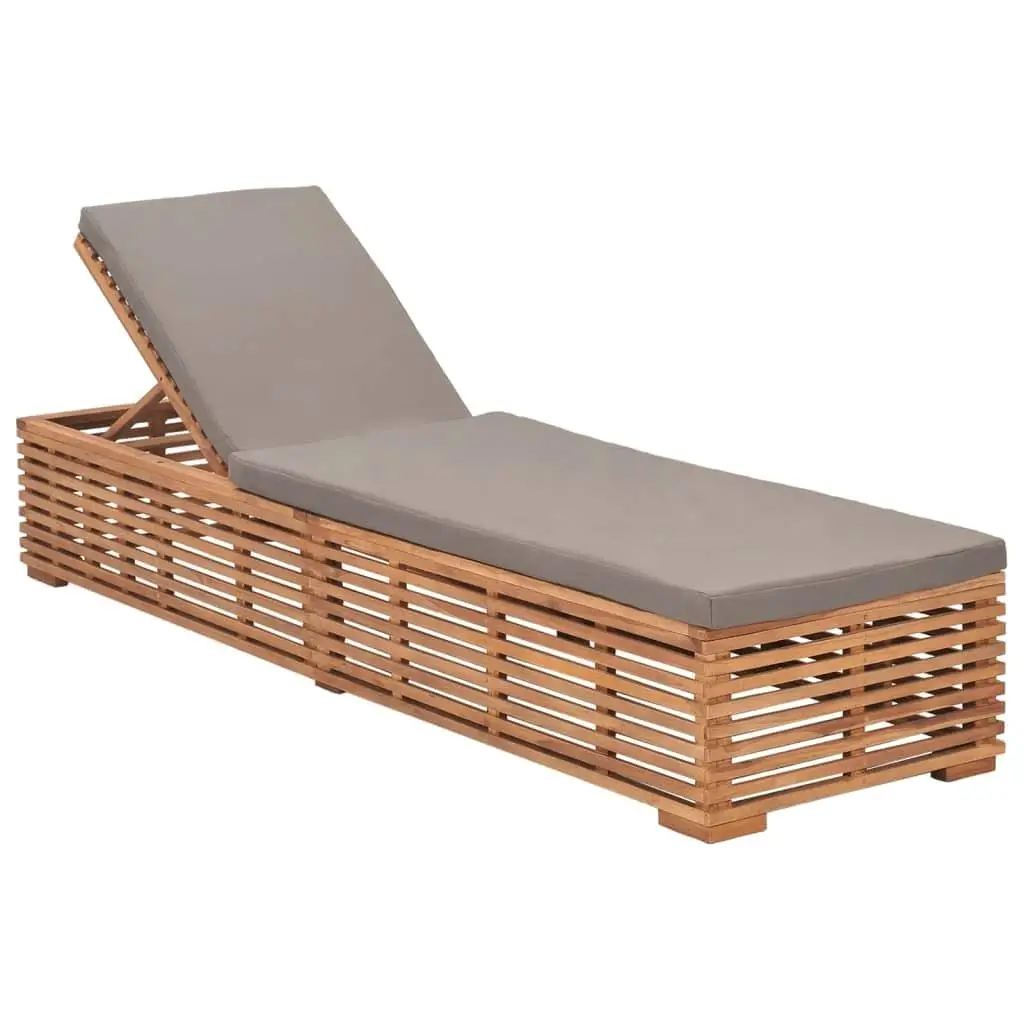 Teak Wood Sun Lounger with Dark Gray Cushion | Stylish Outdoor Relaxation Chair