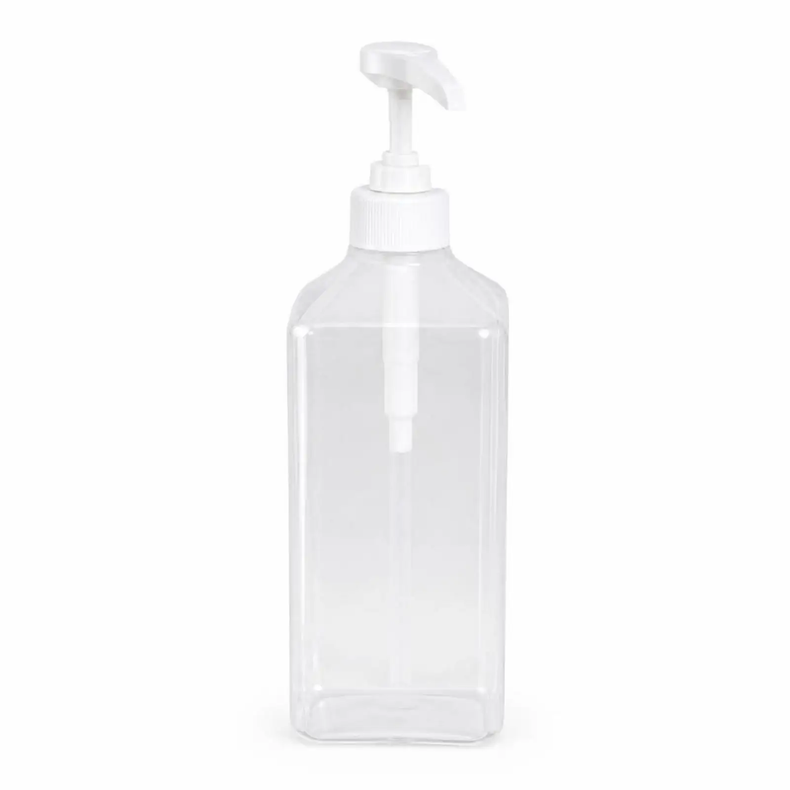 Clear Refillable Squeeze Bottle with White Pump and Long Tube for Condiments Featuring Molded Scale for Precise Pouring