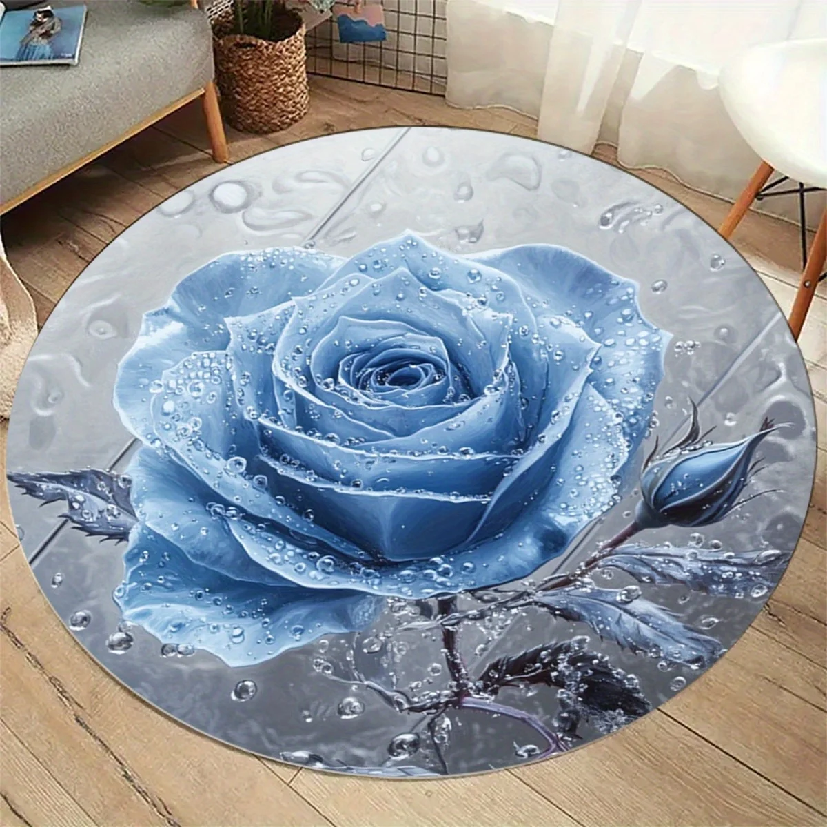Realistic Dandelion Round Rug Large White Dandelion Floral Pattern Circular Mat Modern Aesthetic Decor Floor Mat  Indoor  Decor