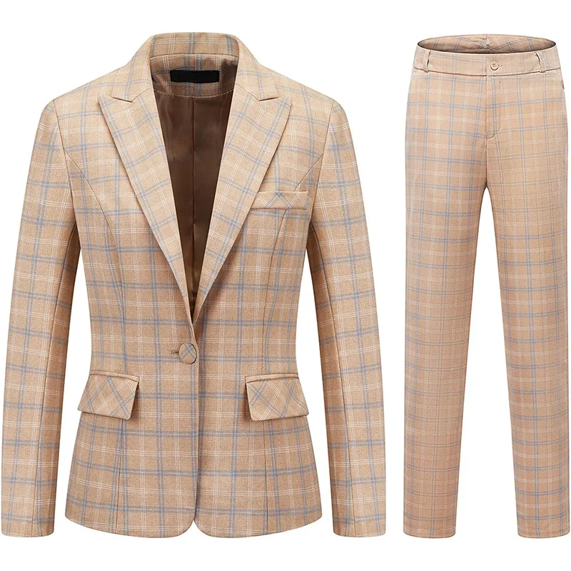 

Plaid Women Suits Office Set 2025 Vintage LongSleeve Single Button Slim Blazers Chic High Waist Casual Pants Suitsкостюм