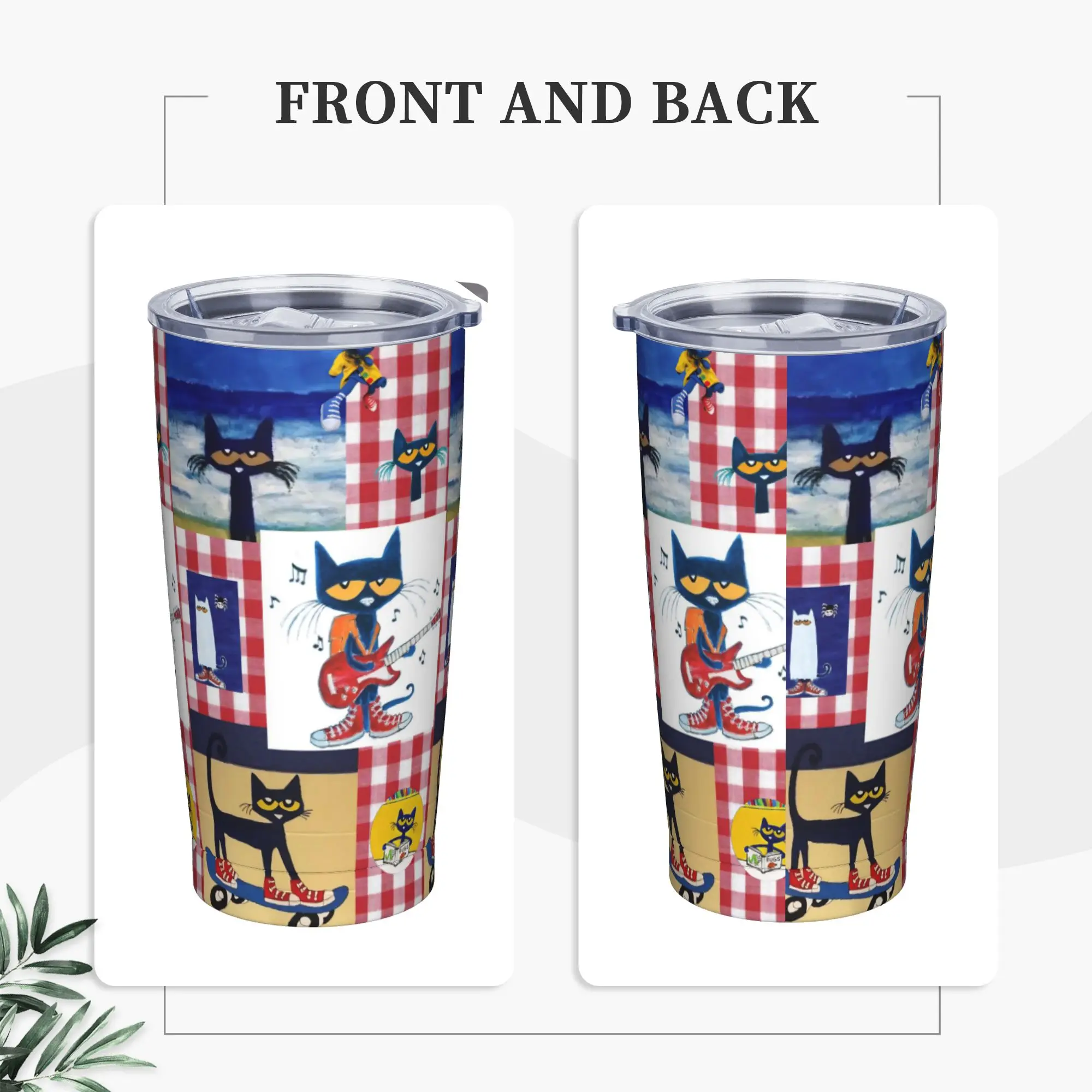 Pete The Cat Cartoon Collage Art Insulated Tumbler with Straws  Vacuum Thermal Mug Office Home  Bottle Cup, 20oz