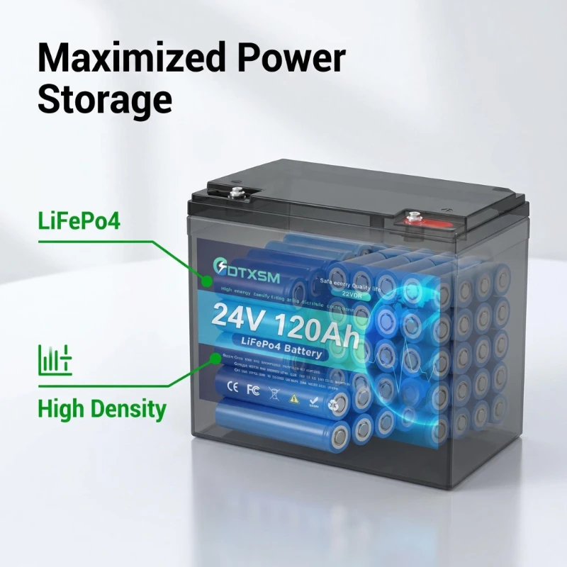 

24 Volt 120Ah Lithium Iron Phosphate Battery, High Efficiency Rechargeable Battery for Solar, UPS, and Backup Power