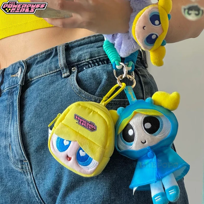 Genuine 10cm The Powerpuff Girls Coin Purse Plush Earphone Storage Bag Kawaii Cartoon Hanging Bag for Girls