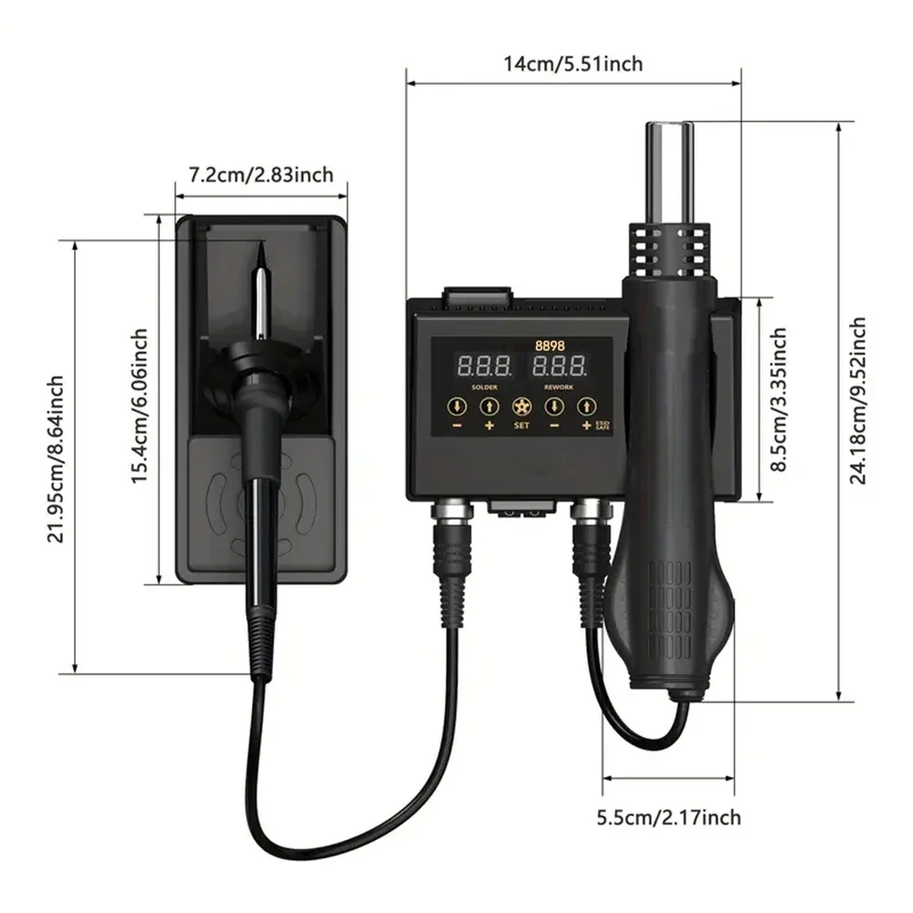 8898 Digital 2-in-1 Adjustable Temperature Soldering Station EU Plug 220V 600W Hot Air Rework 60W Soldering Iron for PCB Welding