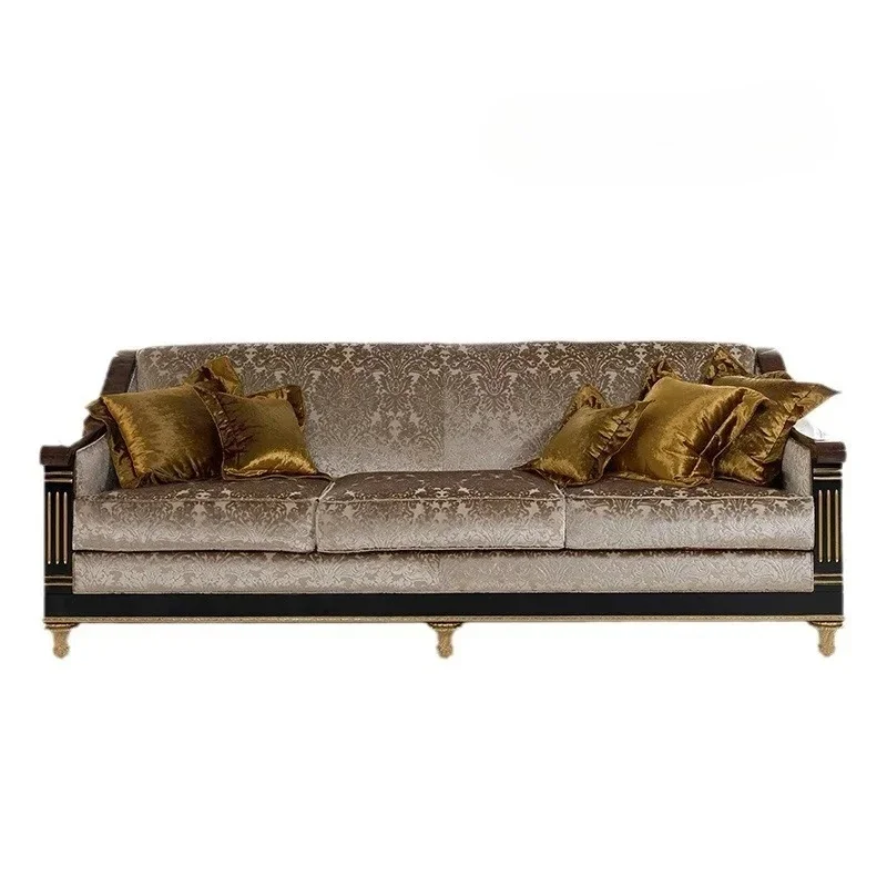 

Italian medieval style court fabric sofa household solid wood carving multi-person sofa
