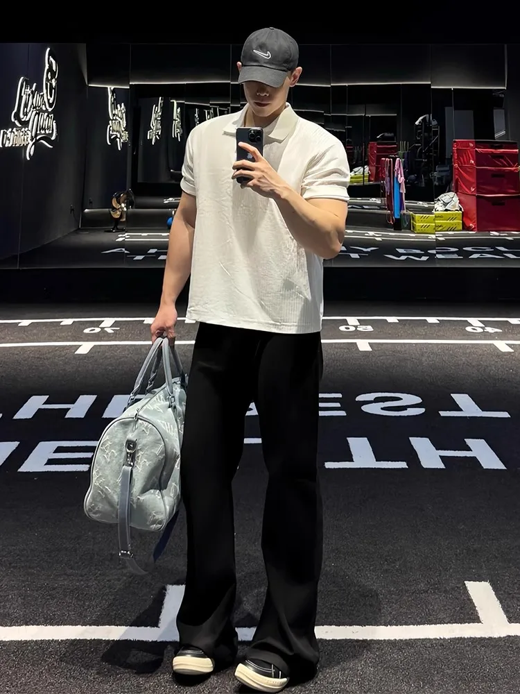 

Bla American Flared Men's Summer Thin Ice Silk Straight Leg Pants CleanFit Cool Haome Suit Pants Loose Fit Casual Cotton...