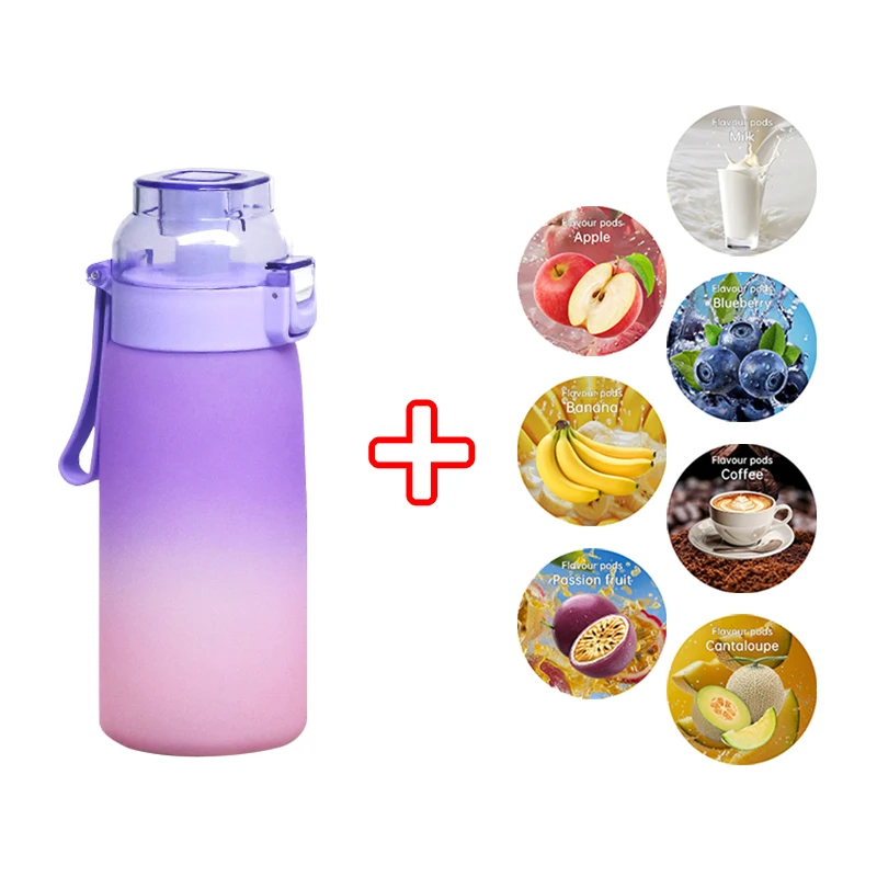 LUSQI 600ML Gradient Air Flavored Water Bottle Suitable For Traveling Camping Family Outdoor Sports With 7PCS Flavor Pods