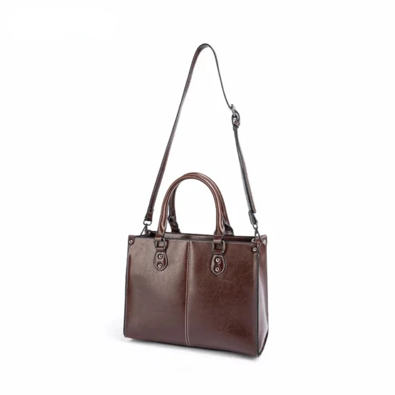 Borsa a tracolla Casual in pelle di vacchetta da donna d'affari, borsa a tracolla alla moda Versatile Tote in stile retrò per donna