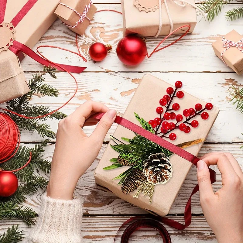 فروع التوت الأحمر السمراء للديكور المنزلي ، هدية عيد الميلاد والعام الجديد ، إكسسوار زهور الزفاف ، 5 10 20