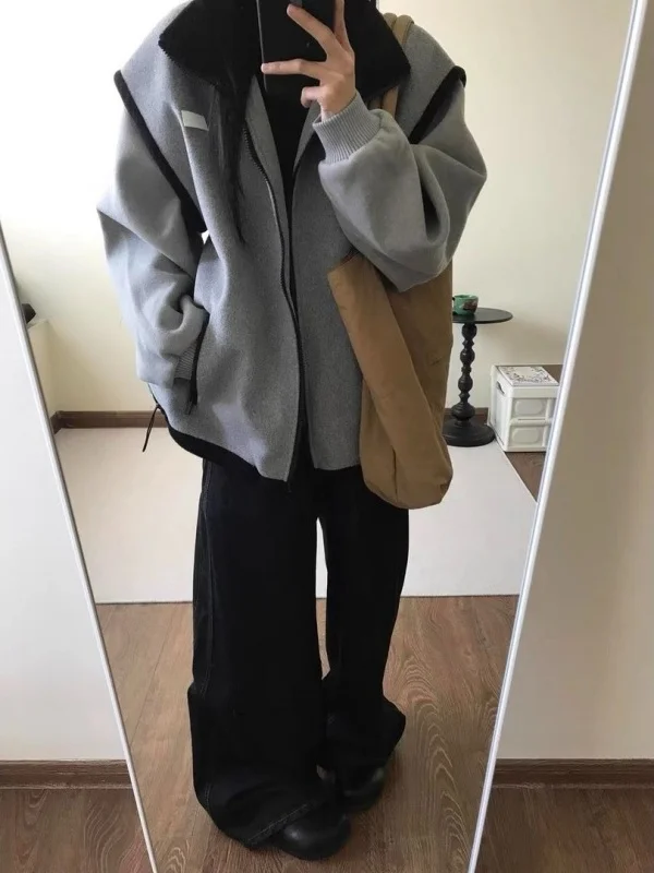 

Американская ретро-куртка из шерсти в стиле пэчворк, очень большой размер, 300 Pou, модная повседневная универсальная верхняя одежда для отдыха