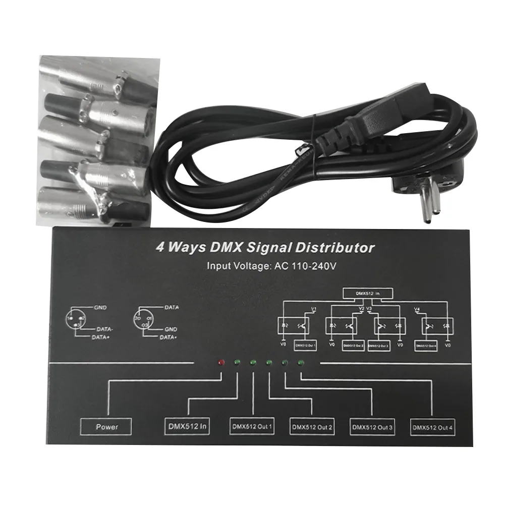 DMX512 Amplifier Splitter DMX512 Signal Repeater 1CH DMX121 4CH 4 Output Ports DMX124 Signal Distributor, AC100V-240V