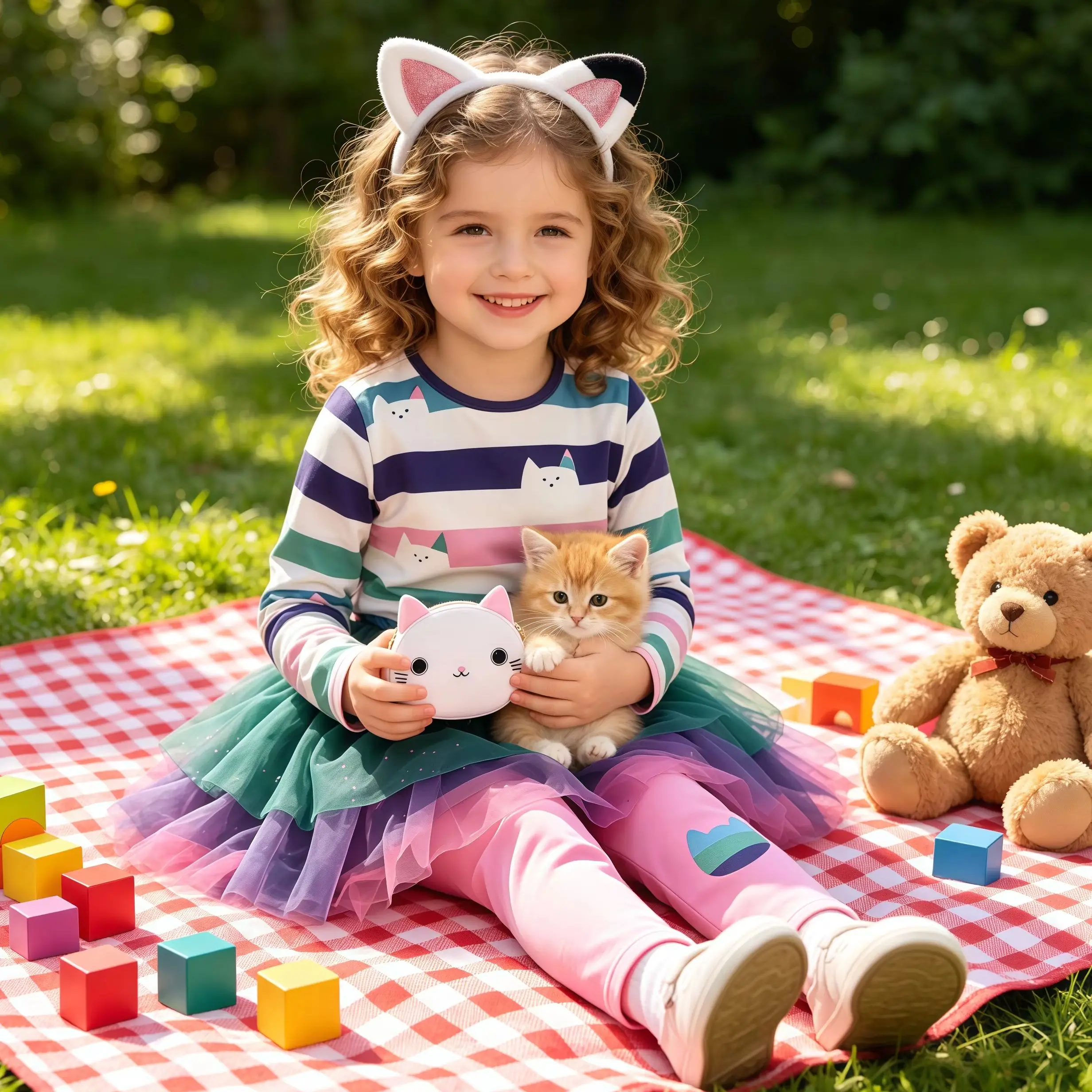 Cats Toy House Costume Rainbow Tutu Skirt Tops With Pants Headband Purse For Girls Birthday Party Halloween Carnival Outfits