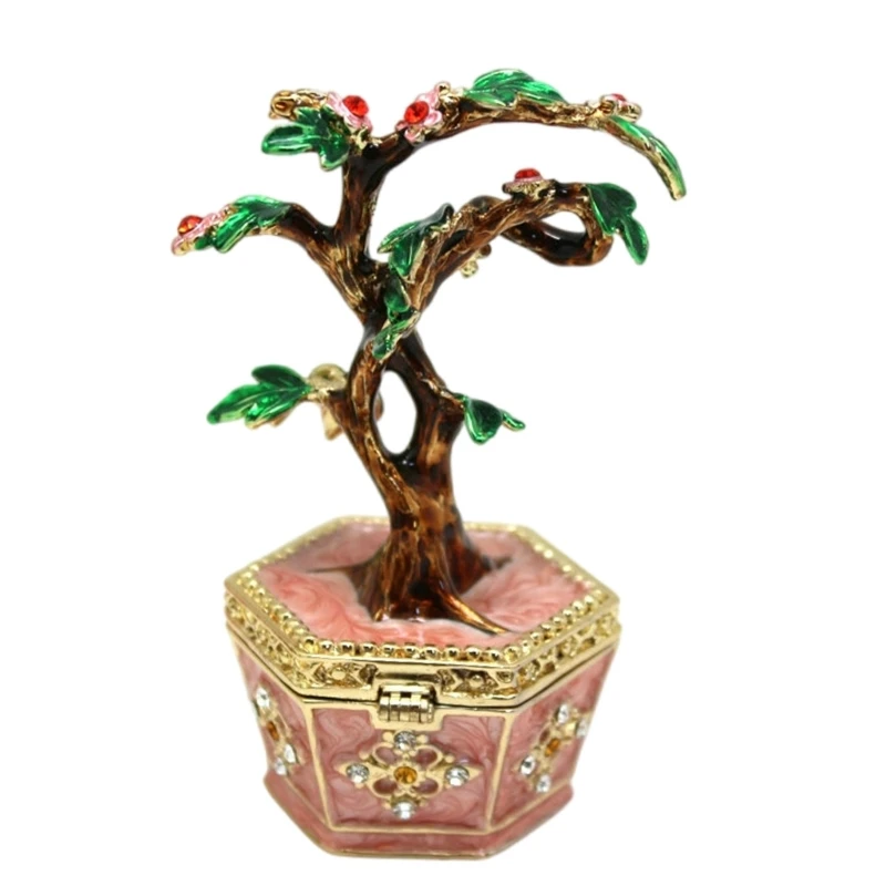 Creative Money Tree Shaped Desktop Ornament Jewelry Box with Lid Storage Container for Sorting Small Item