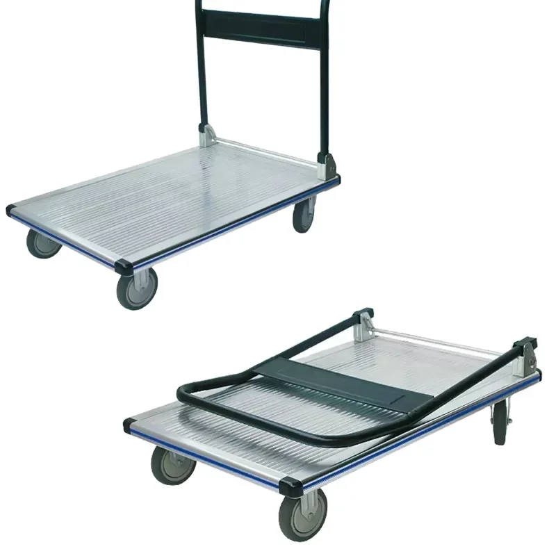 

New 4 Wheel Heavy Duty Push Carts Foldable Platform Trolley 300kg Platform Hand Truck Handle Aluminium Dolly