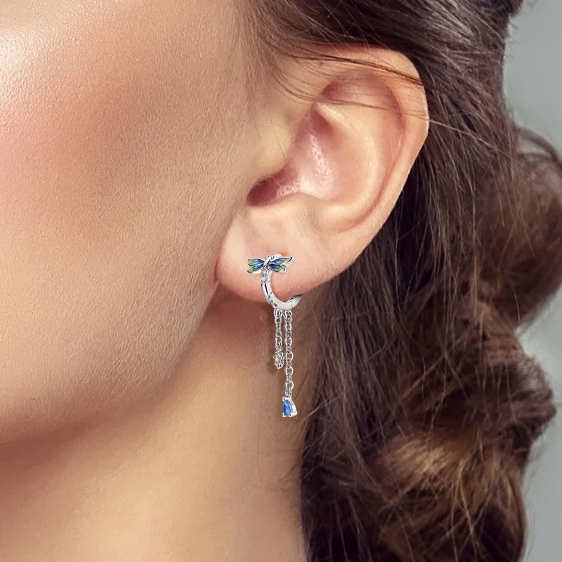 Original Earrings 925 Silver Glowing Firefly Dangle Hoop Earrings Ear Studs green Zircon Making Jewelry For Women Girl Party view 4