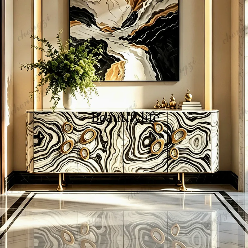Italian light luxury marble dining side cabinet, high-end feeling, wall decoration, locker, foyer cabinet