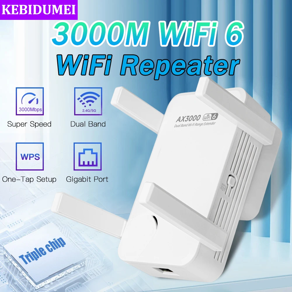 3000Mbps WiFi Repeater Dual Band 2.4Ghz 5GHz Wireless WiFi Extender WiFi 6 Amplifier Range Extender Wi-Fi Booster Range Signal