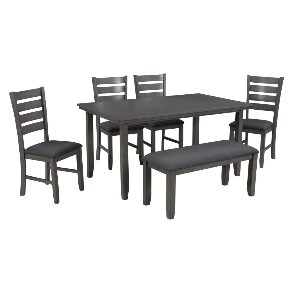 

Dining Room Table and Chairs with Bench, Rustic Wood Dining Set, Set of 6 (Gray), Dining Room Sets