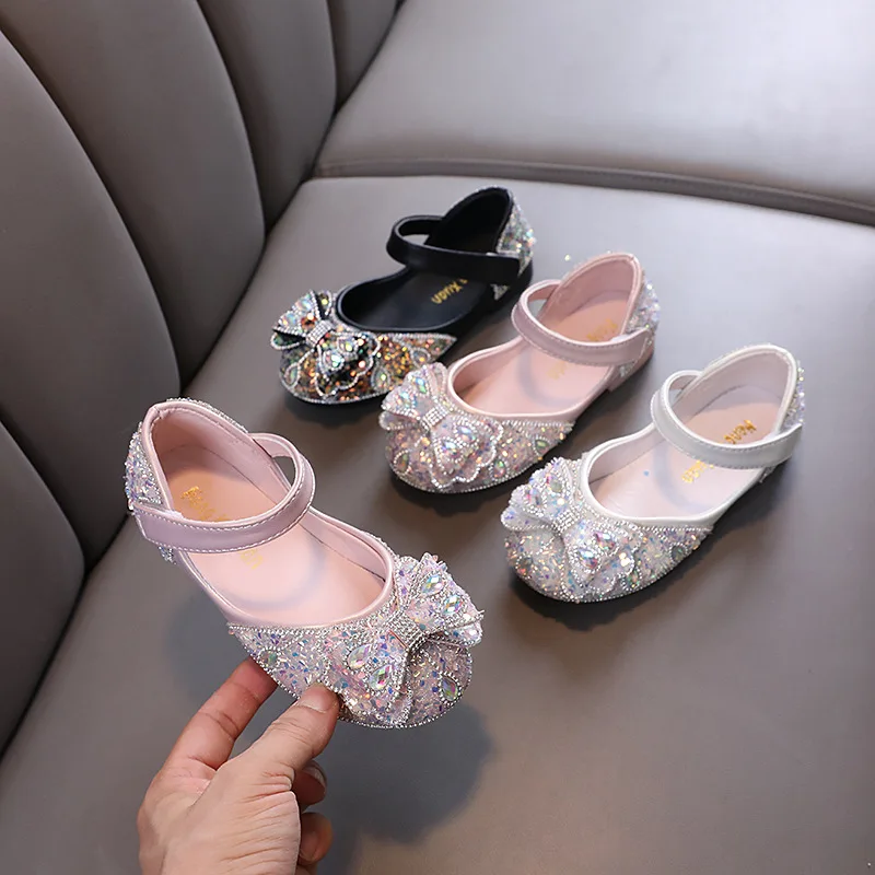 

New Children's Leather Shoes Versatile Elegant Girl Princess Shoes Luxury Rhinestone Kids Causal Ballet Shoes Shallow Breathable