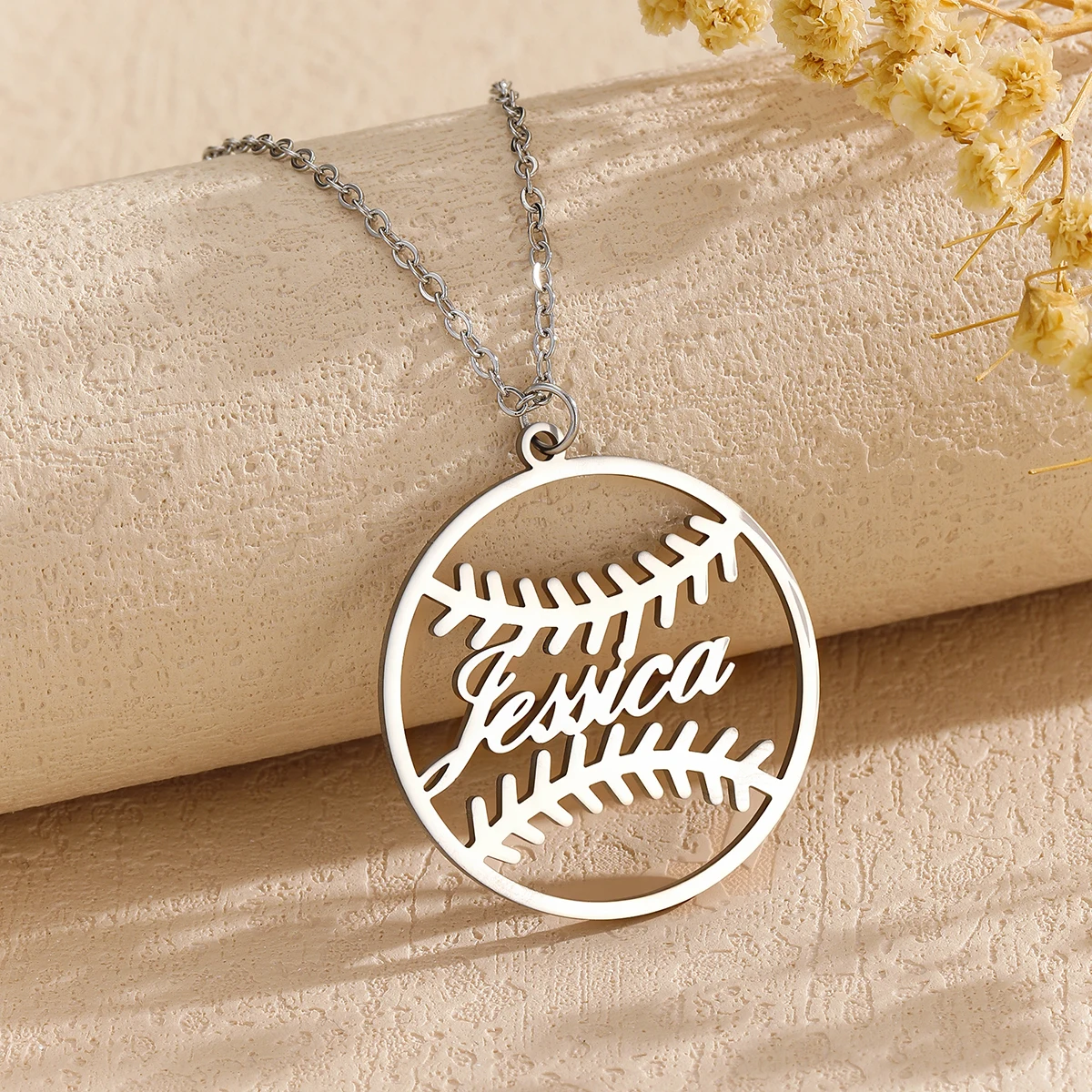 Customize Name Necklace Women Men Stainless Steel Personalize Baseball Shaped Nameplate Pendant Choker Sport Jewelry Gifts