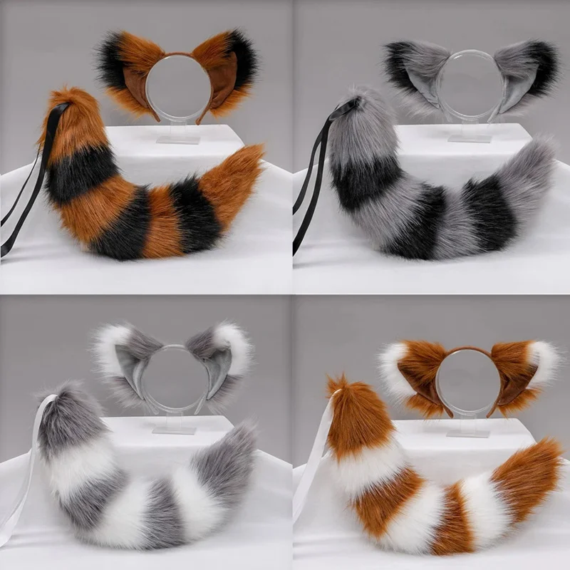 Fox Tail Ears Cosplay Furry Foxtail Headband Anime COSPLAY Props Accessories Lolita Headwear Plush Fox Tails Ear Halloween