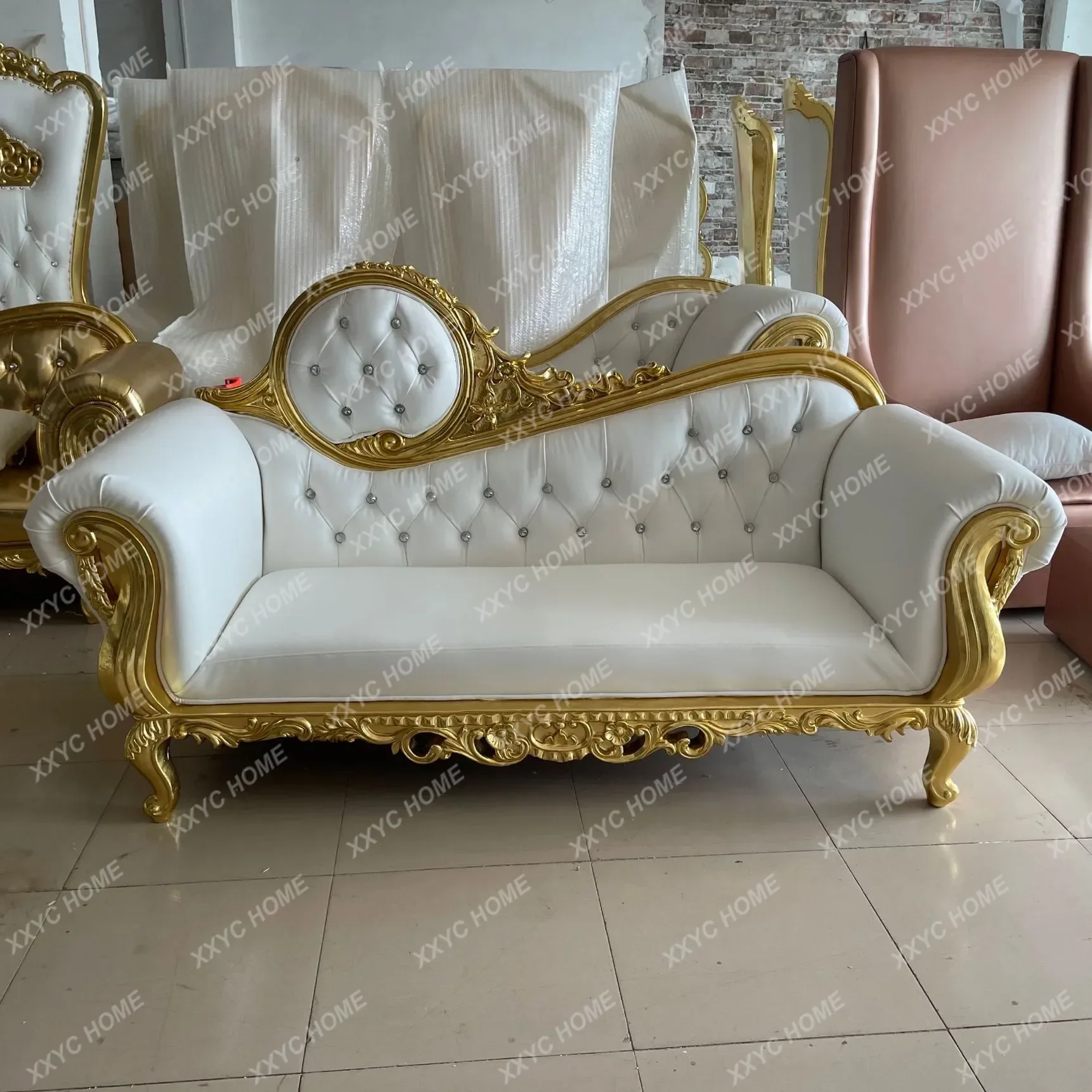 Custom Luxury Party Furniture White Gold Wedding Royal King Throne Chair Queen Sofa