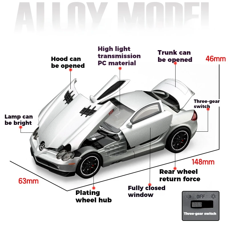 1:32 Mercedes Benz SLR McLaren 722 S Roadster Speedster Supercar alliage métal moulé sous pression modèle voiture Miniature passe-temps Collection cadeaux