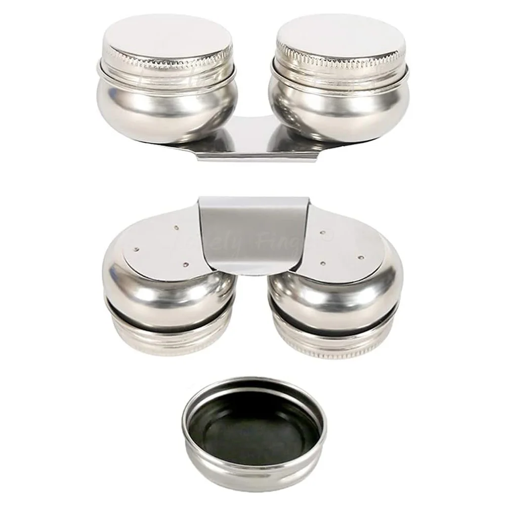 2pcs Double Palette Cup, Stainless Steel Large Mouth Oil Paint Solvent Container with Lid Artists for Watercolor Acrylic