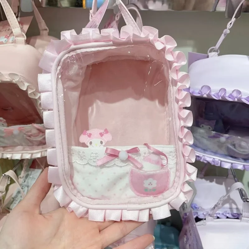 Sanrio kawaii boneca sacos estilo japão sacos de dor quadrados meninas design ruched bonito camada bolsas casuais pequenos sacos brinquedo bonito para a menina