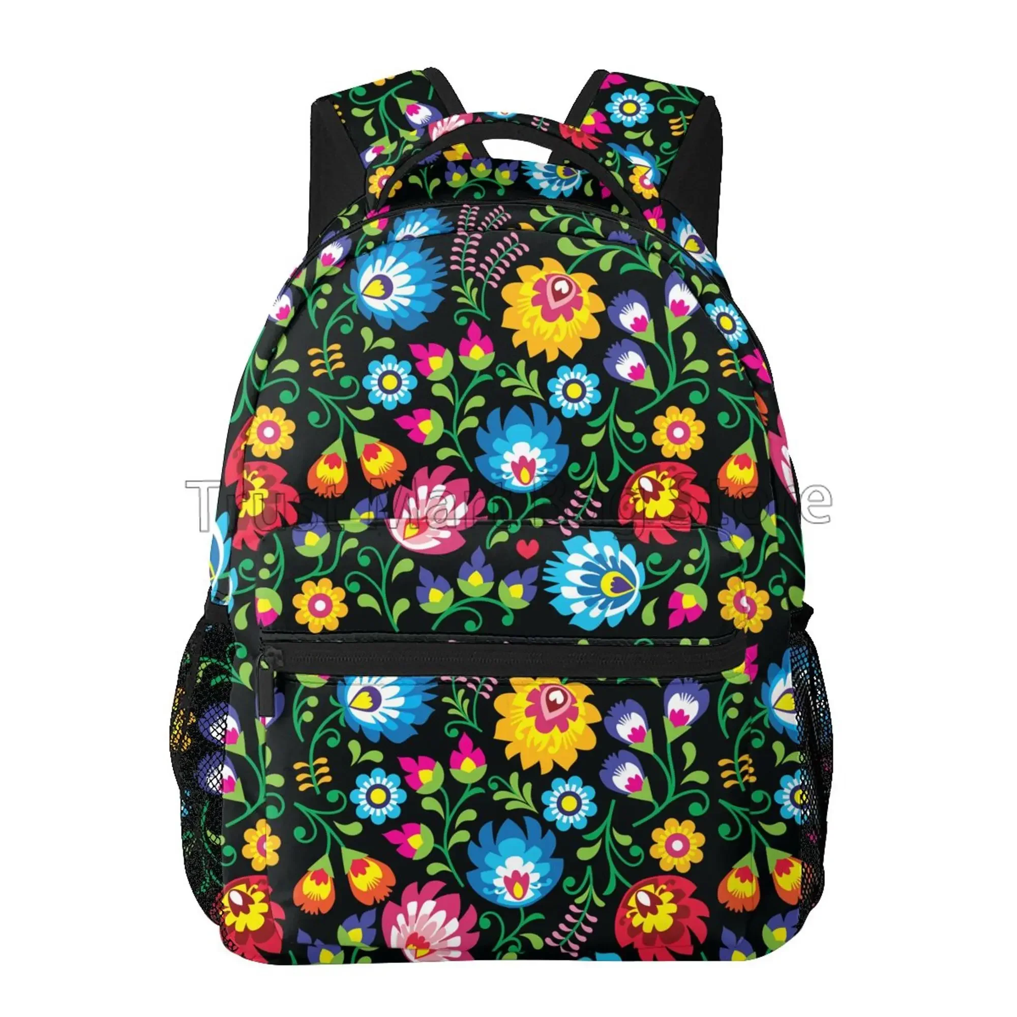 Polen Polnischer Blumen-Volkskunst-Blumen-Rucksack, große Kapazität, für Reisen, Wandern, Laptop-Rucksäcke für Damen, Camping, Fitnessstudio, Tagesrucksack