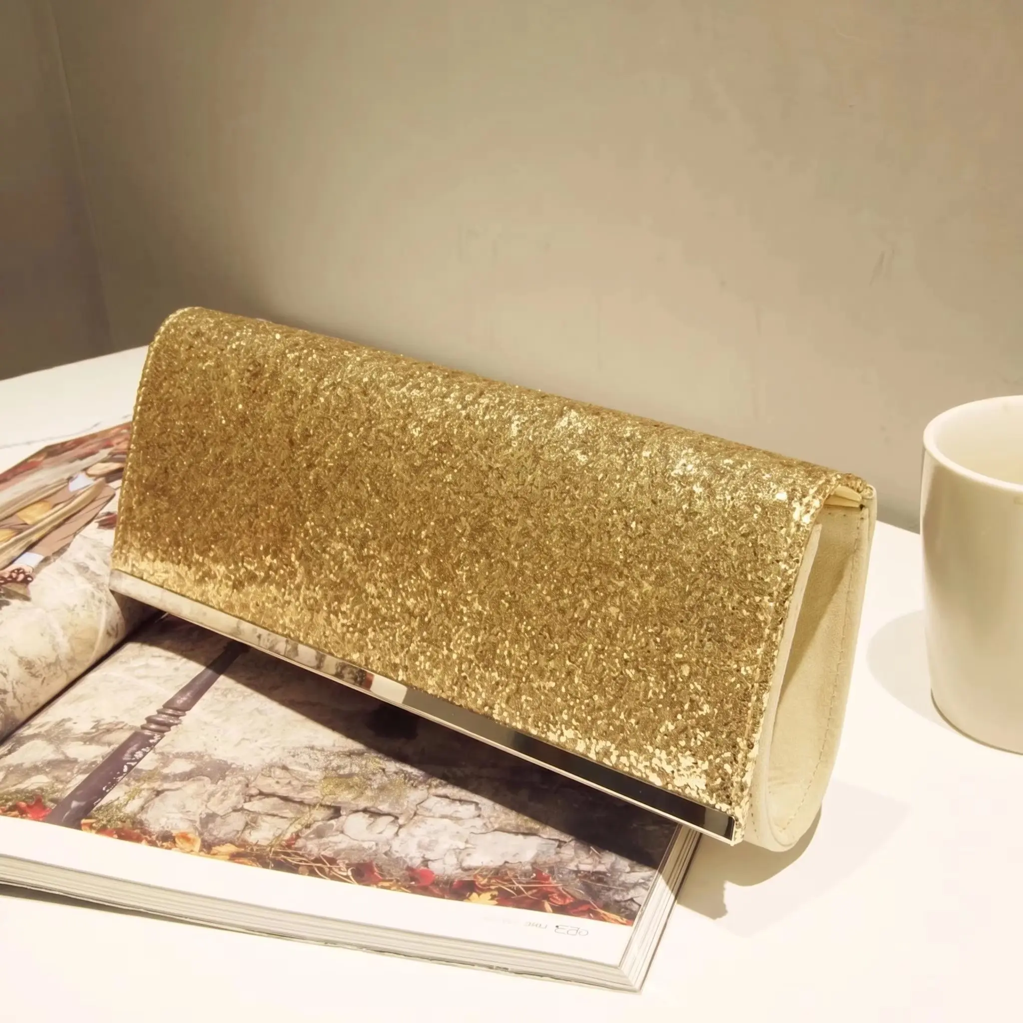 

Gold Sequin Clutch Small Cosmetic Wallet and Phone Purses Luxury Designer Handbags Crossbody Shoulder Evening Wedding Party Bag
