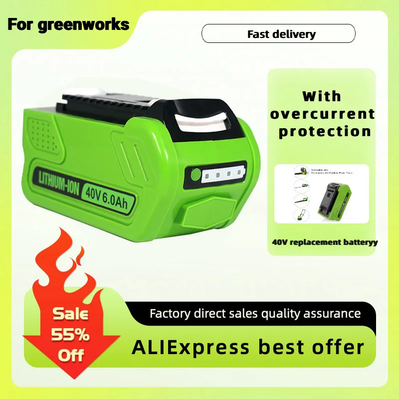 Сменный литий-ионный аккумулятор 40 В, 8000 мАч, 6000 мАч 29472 для GreenWorks 40 В G-MAX 29252 20202 22262 27062 21242, электроинструменты Сменный литий-ионный аккумулятор 40 В, 8000 мАч, 6000 мАч 29472 для GreenWorks 40 В G-MAX 29252 20202 22262 27062 21242, электроинструменты