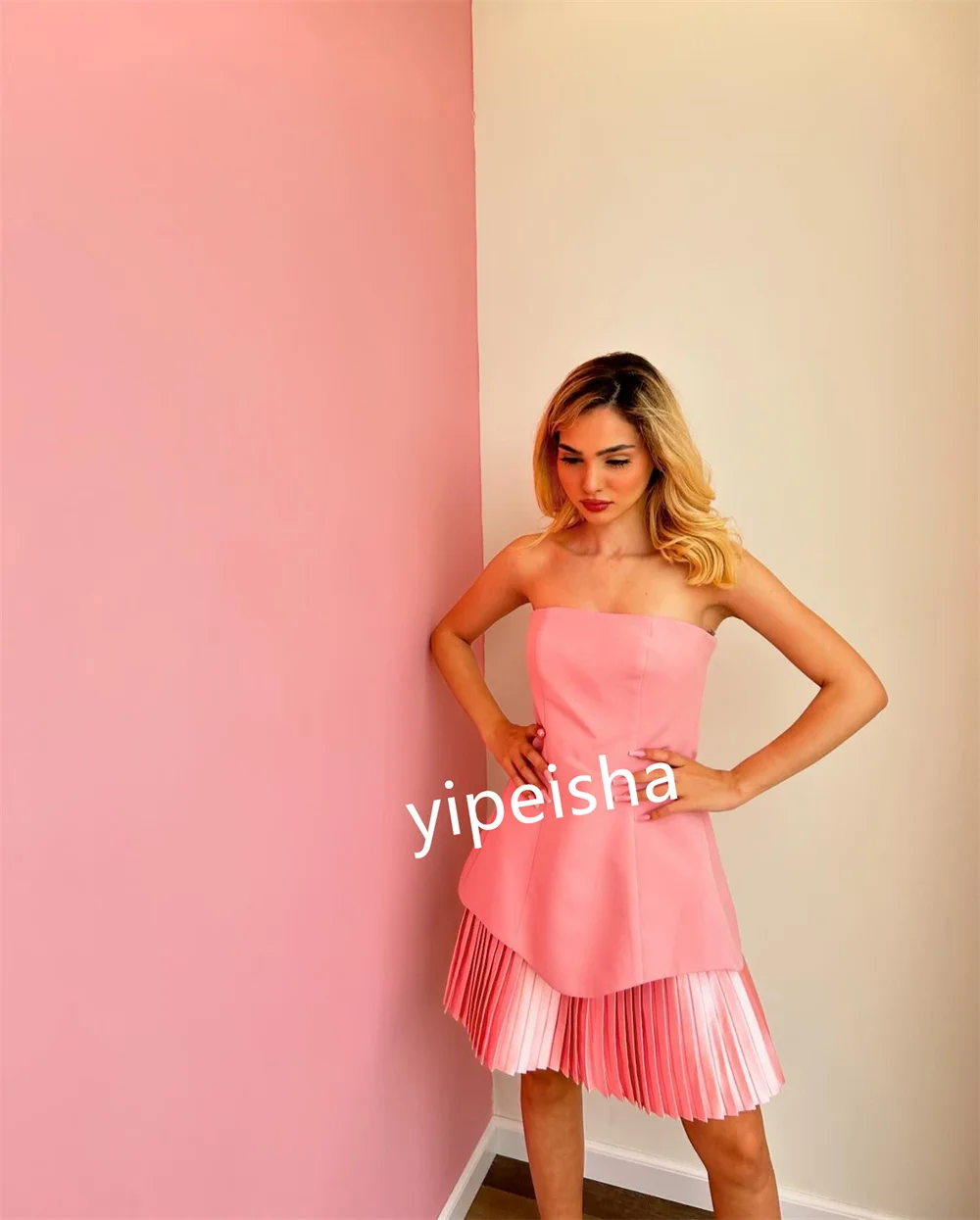 Robes de Quinceanera sans bretelles en jersey plissé A-ligne, robes courtes simples, style moderne, classique, haute qualité, formel, haute qualité